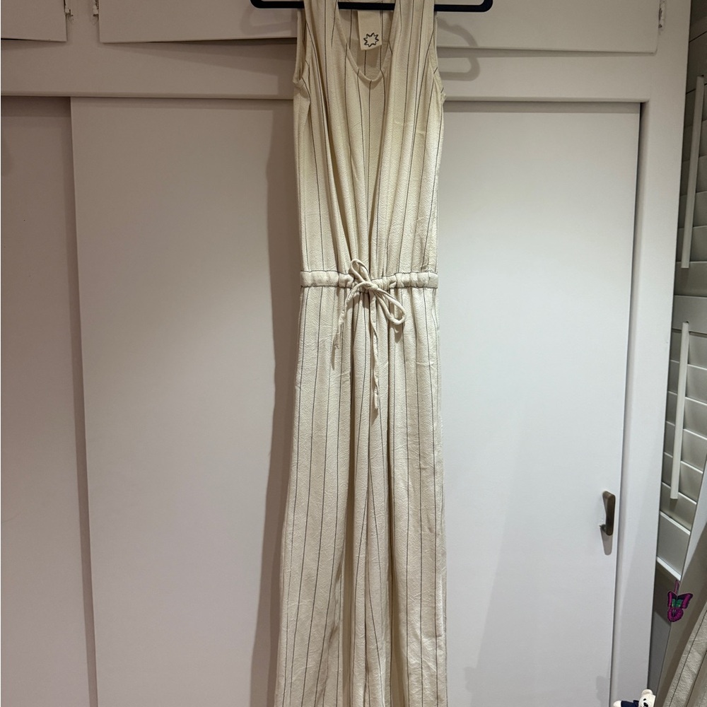 Cream Sleeveless Jumpsuit with Drawstring Waist